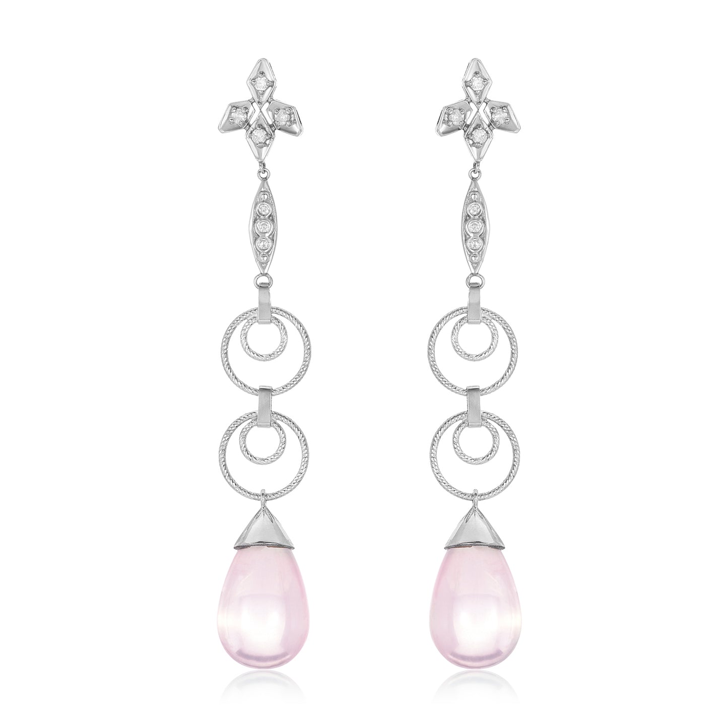Nehita Diamond & Pink Chalcedony Drop Earring