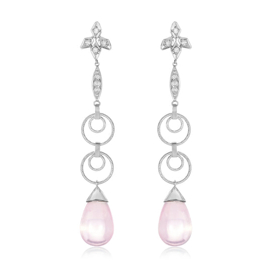 Nehita Diamond & Pink Chalcedony Drop Earring
