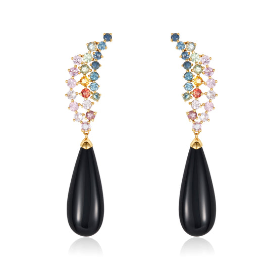 Sapphire Rain Black Onyx Earring