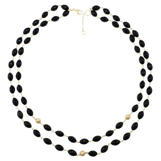 Nehita Faceted Oval Black Onyx & Gold Necklace