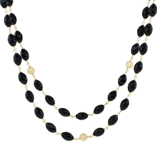Nehita Faceted Oval Black Onyx & Gold Necklace