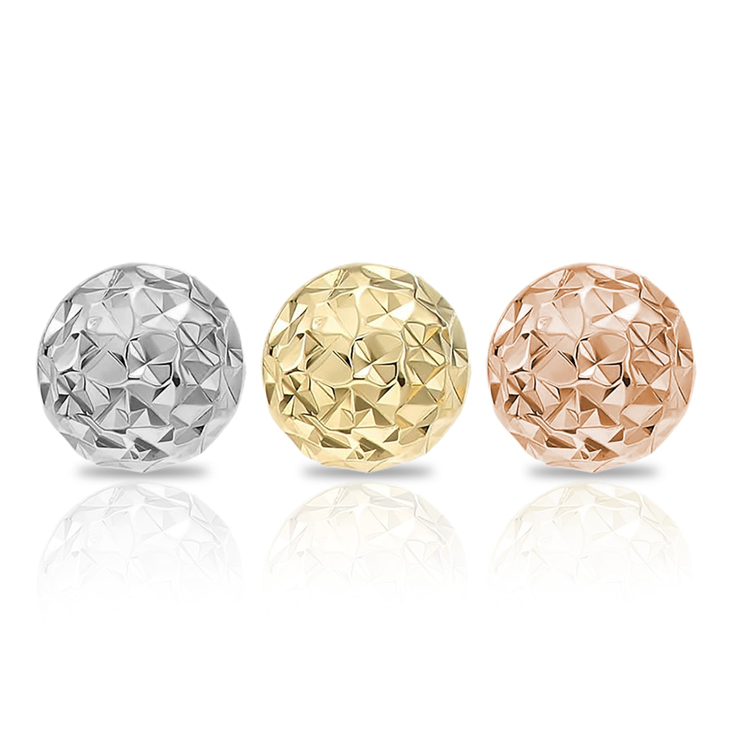 8mm White Gold Diamond-Cut Stud Earrings