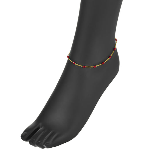14kt Red Crystal Anklet