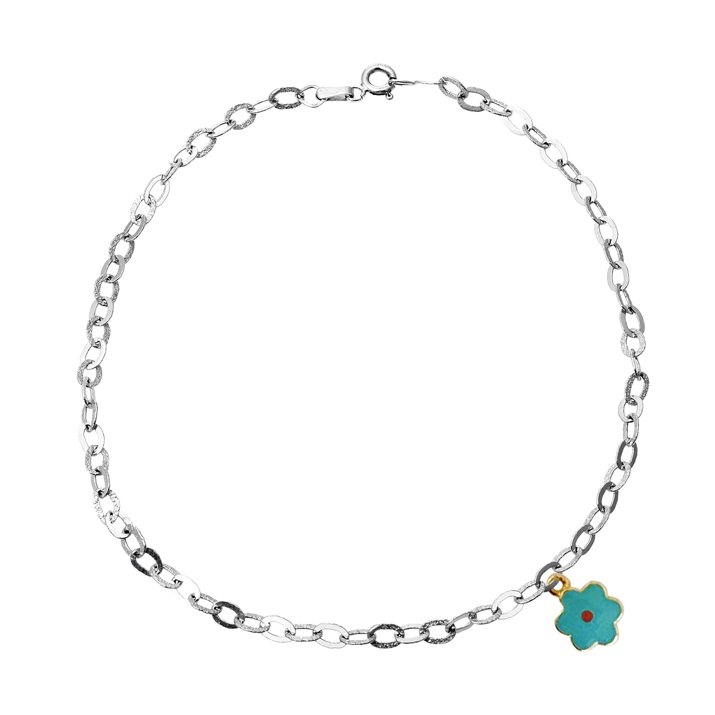 White Gold Blue Daisy Charm Anklet