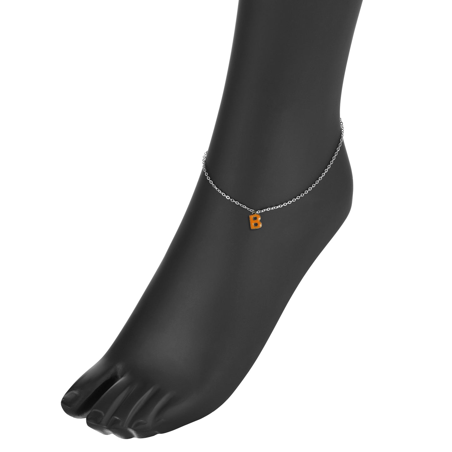 White Gold B Charm Anklet
