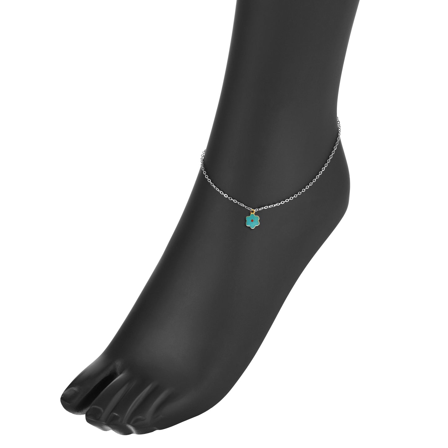 White Gold Blue Daisy Charm Anklet