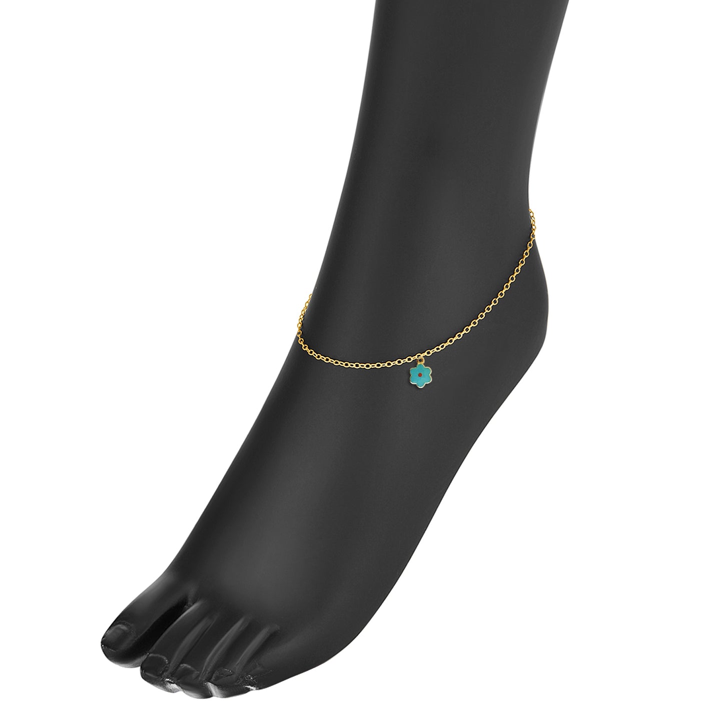 Nehita Yellow Gold Blue Daisy Charm Anklet