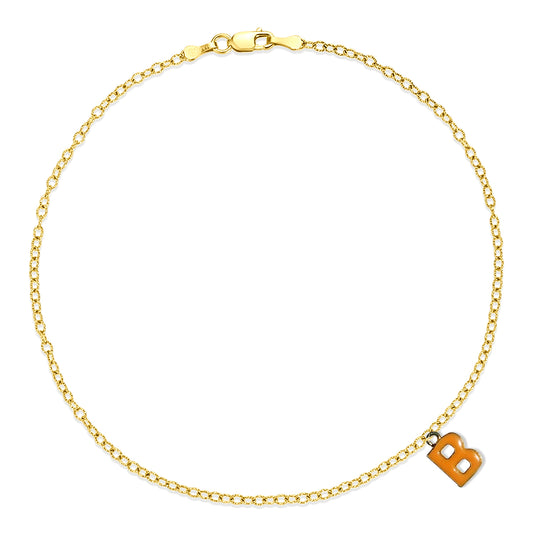 Yellow Gold B Charm Anklet