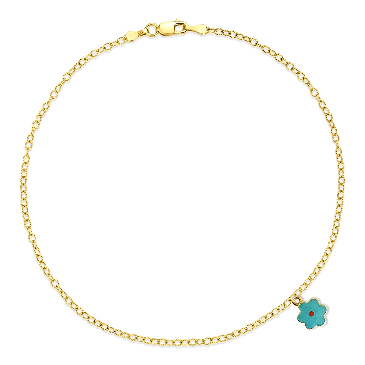 Nehita Yellow Gold Blue Daisy Charm Anklet