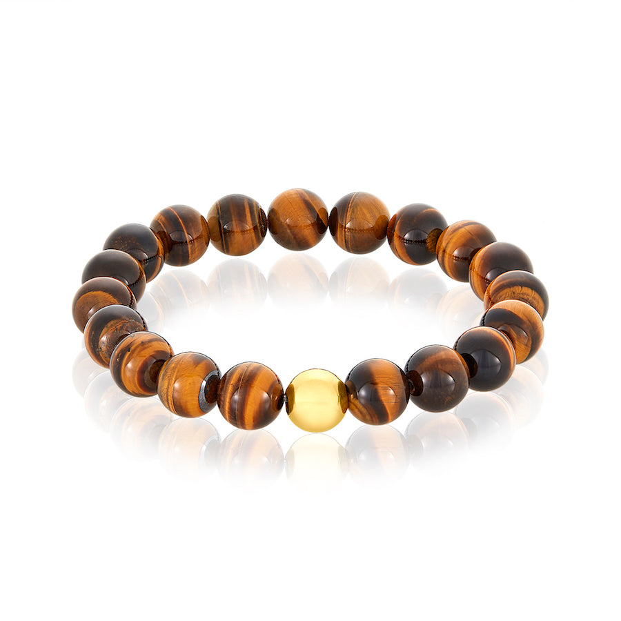 14 karat Gold Cross Charm Tiger Eye Bracelet
