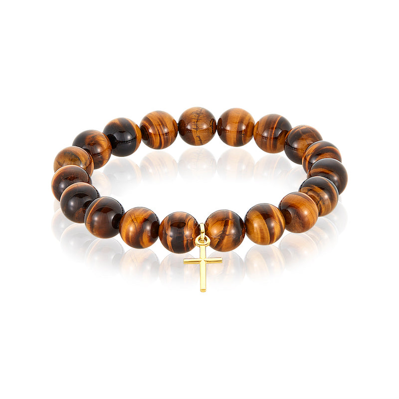 14 Karat Gold Ball Tiger Eye Bracelet