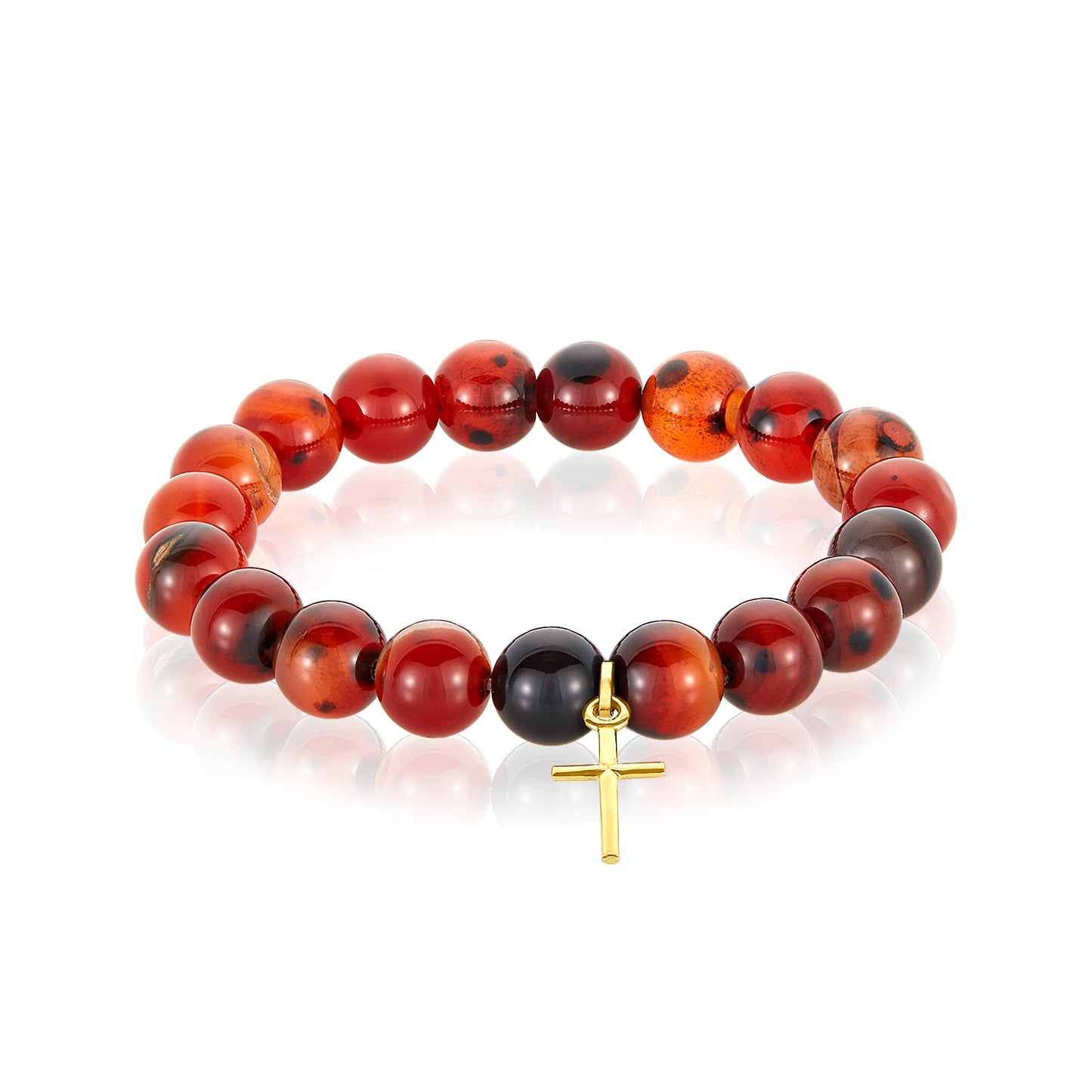 14 Karat Gold Ball Red Agate Bracelet