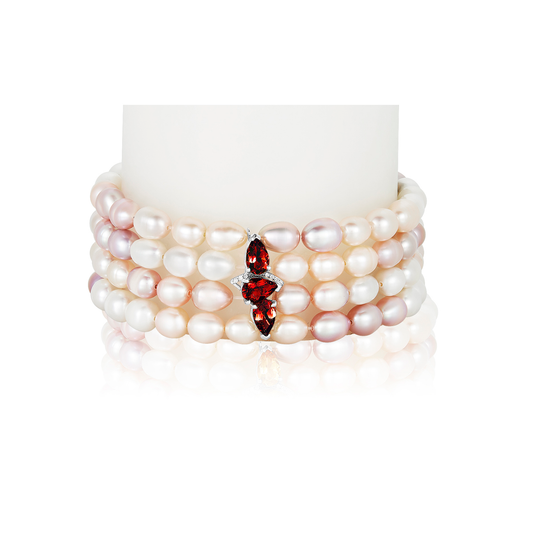 Nehita Zuri Multi-Colored 4 Layer Diamond & Garnet Bracelet