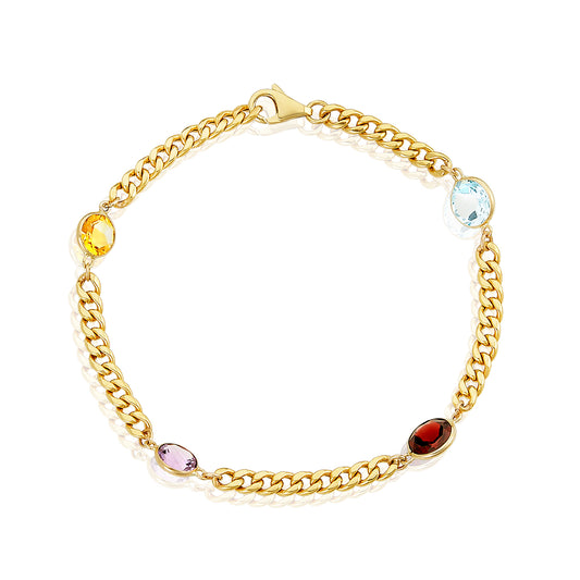 Nehita Swiss Multi-Gemstone Cuban Link Bracelet