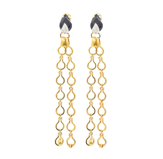 Nehita Double Drape Diamond & Onyx Earrings