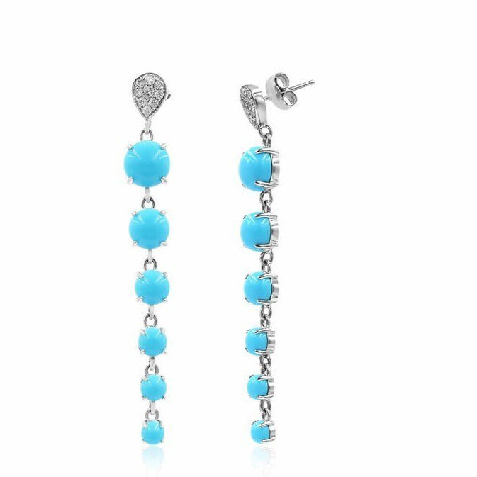 Descending Turquoise Cabochon Coral Earrings