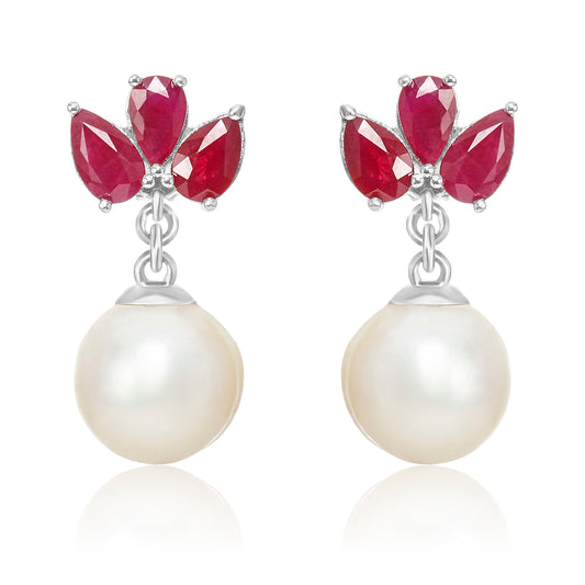 Marquise Ruby Pearl Earrings