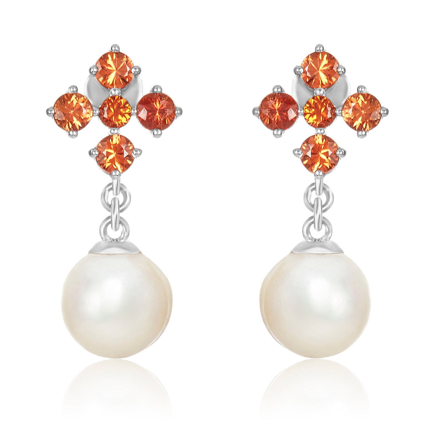 Orange Sapphire Pearl Earrings
