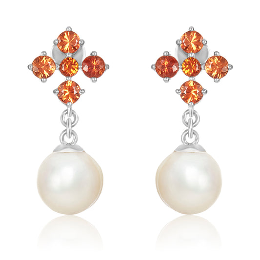 Orange Sapphire Pearl Earrings