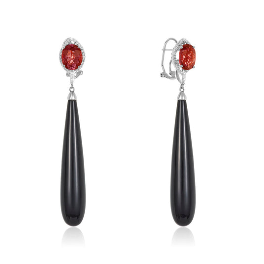 Garnet 18k Yellow Gold Onyx Drop Earring