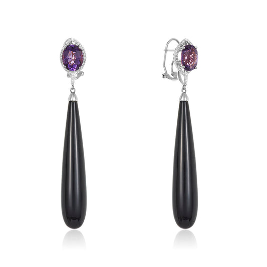 Amethyst 18k White Gold Onyx Drop Earring