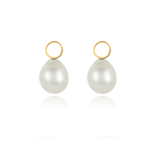 Two-In-On Yellow Gold Pearl Charm Hoop Earrings