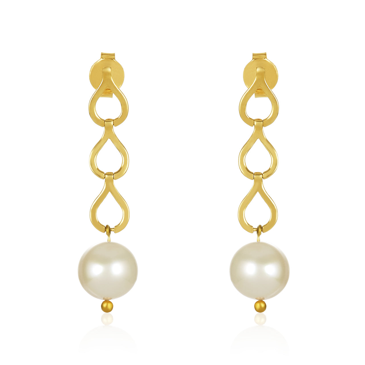 18kt Link Drop Pearl Earrings