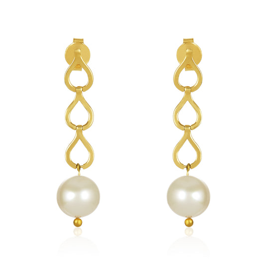 18kt Link Drop Pearl Earrings