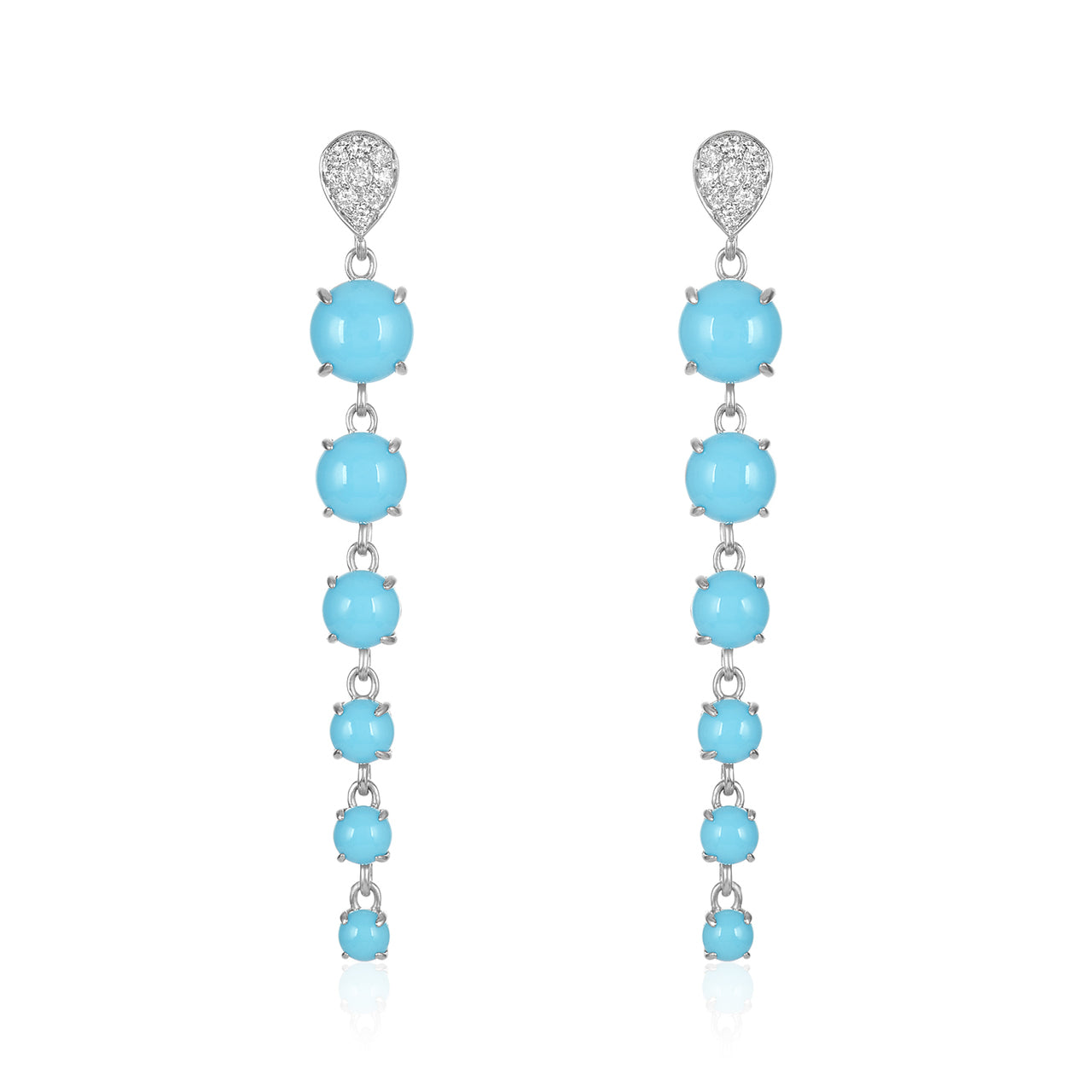 Descending Turquoise Cabochon Coral Earrings