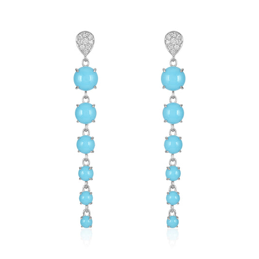 Descending Turquoise Cabochon Coral Earrings