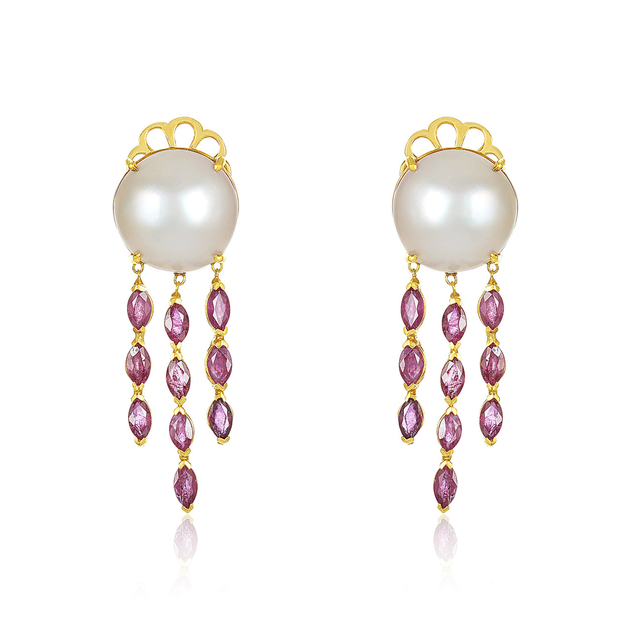 Ruby Raindrop Pearl Earrings