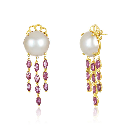 Ruby Raindrop Pearl Earrings