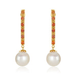 Load image into Gallery viewer, Drop Orange Sapphire Fresh Water Pearl Earrings