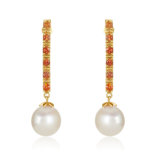 Drop Orange Sapphire Fresh Water Pearl Earrings