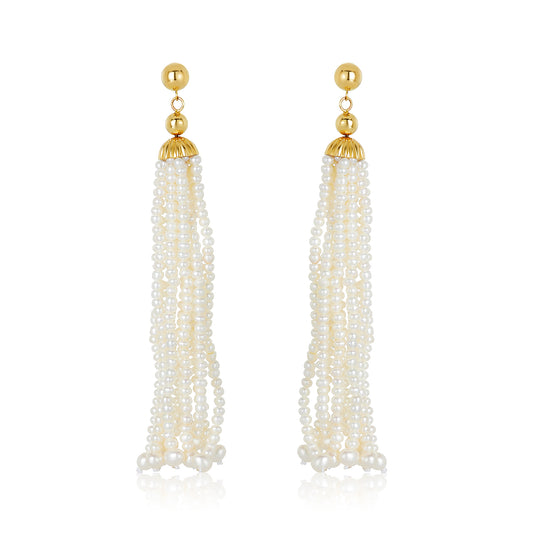 Nehita 10 Tassel Drop Pearl Earrings