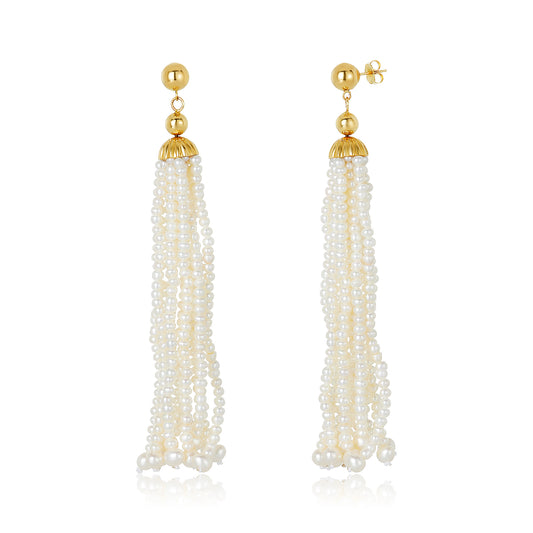 Nehita 10 Tassel Drop Pearl Earrings