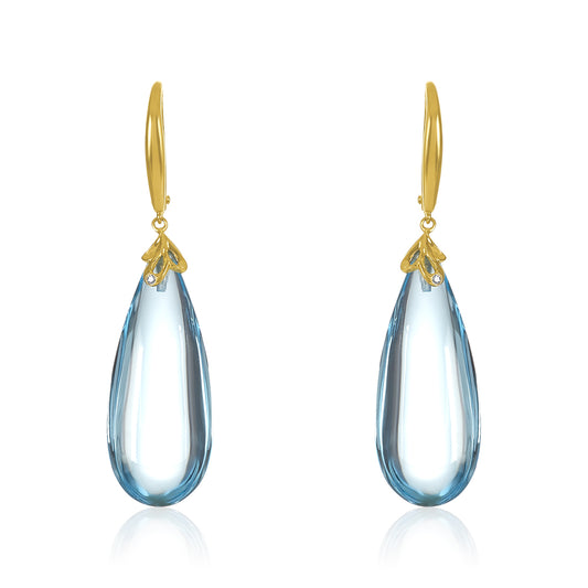Tear Drop Blue Topaz & Diamond Earring
