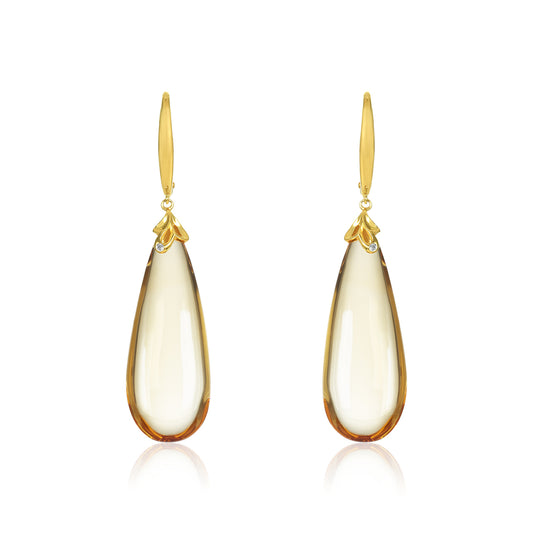 Tear Drop Citrine & Diamond Earring