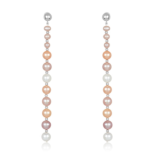 Nehita White Gold Graduating Pastel Pearl Earrings