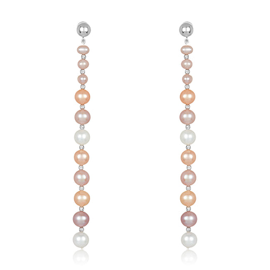 Nehita Yellow Gold Graduating Pastel Pearl Earrings