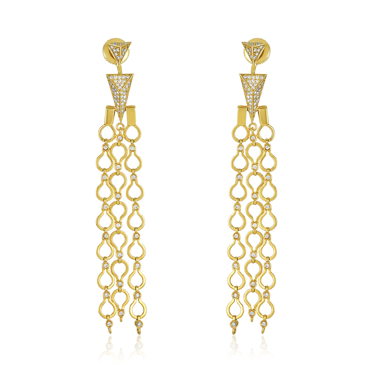 Triple Strand Pav'e Triangle Jacket Diamond Earring