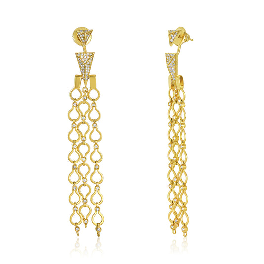 Triple Strand Pav'e Triangle Jacket Diamond Earring
