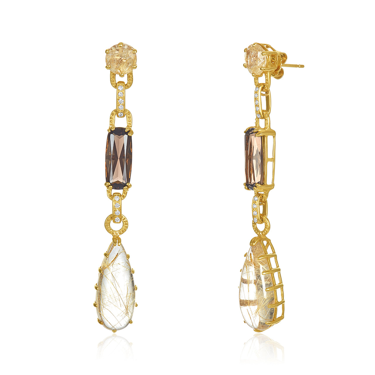 Rutilated Quartz & Diamond Earrings