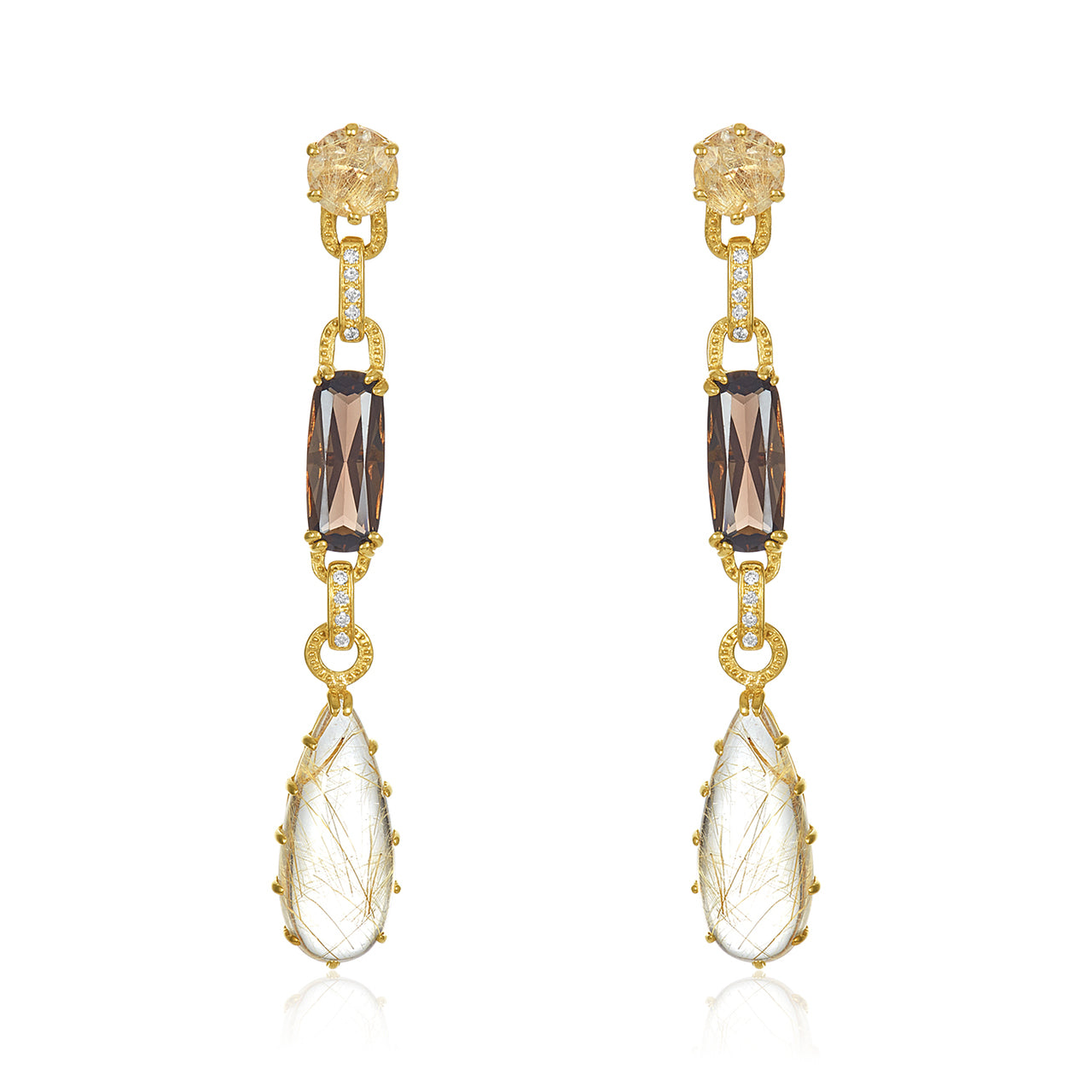 Rutilated Quartz & Diamond Earrings