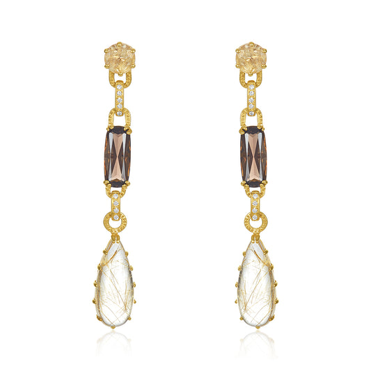 Rutilated Quartz & Diamond Earrings
