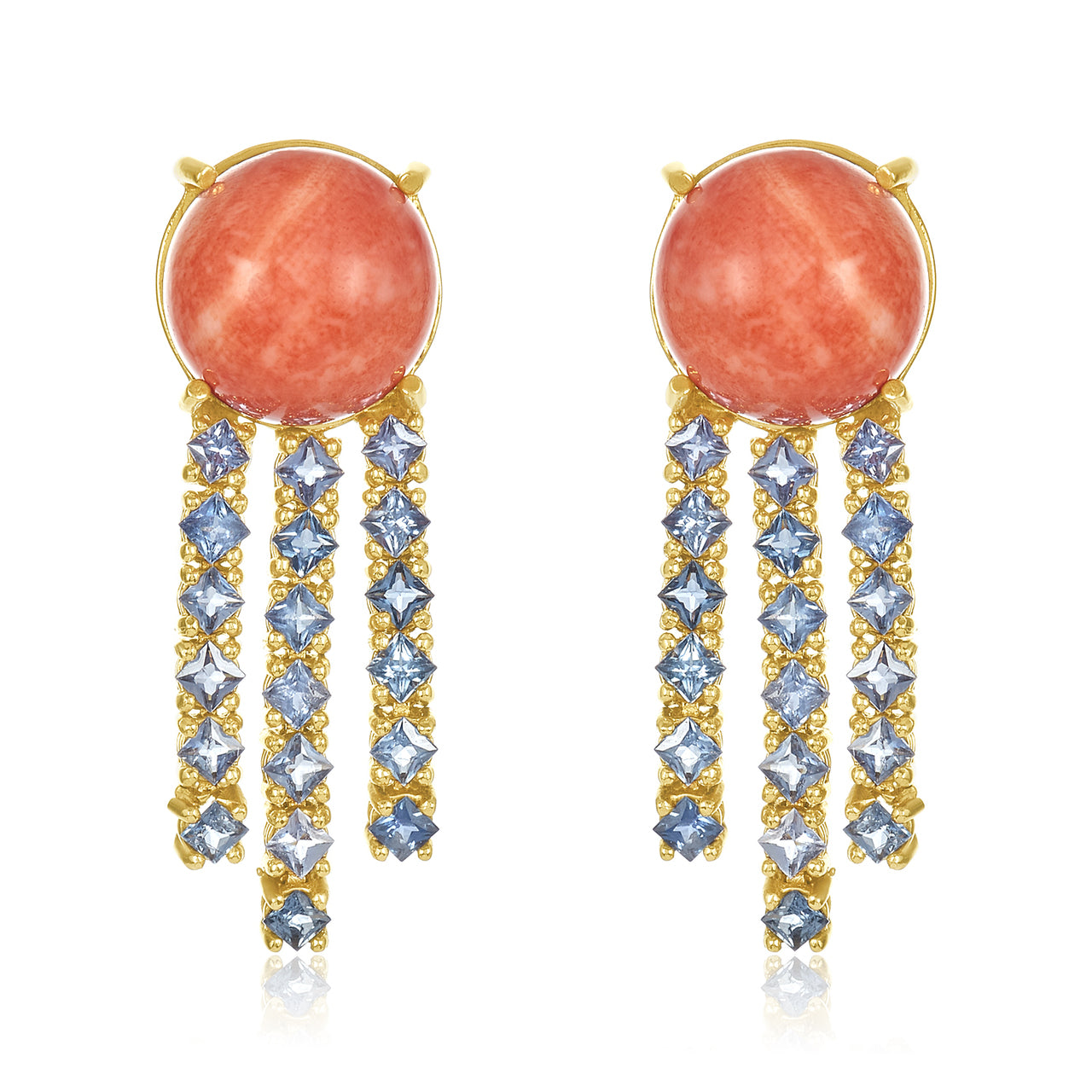 Blue Sapphire Raindrop Coral Earrings