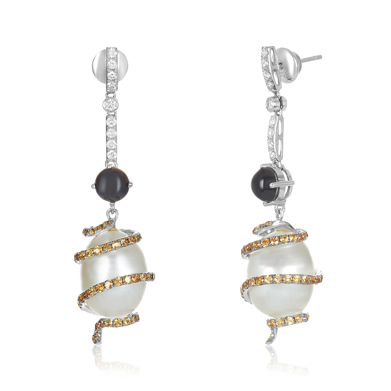 Swirl Diamond Pearl Earrings