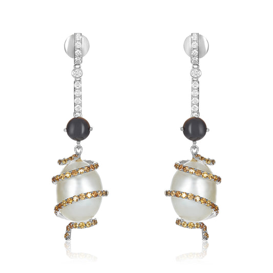 Swirl Diamond Pearl Earrings