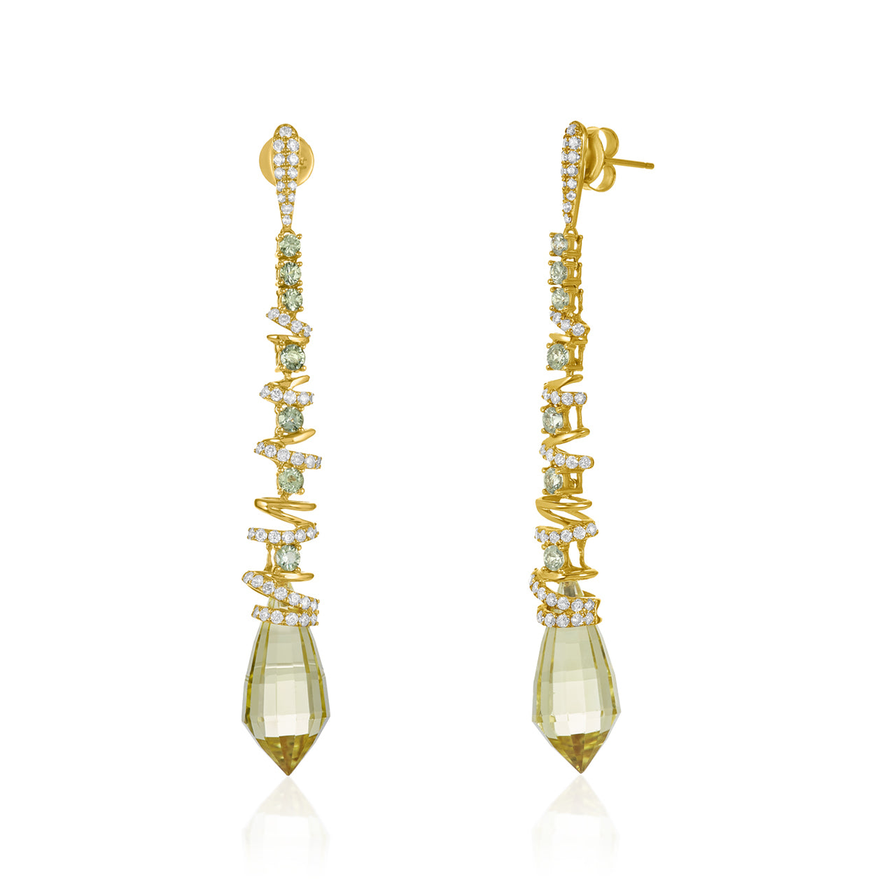 Spiral Lemon Topaz & Diamond Earrings
