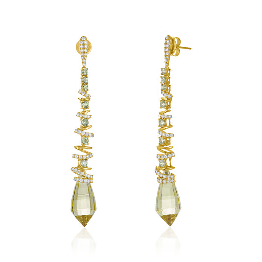 Spiral Lemon Topaz & Diamond Earrings